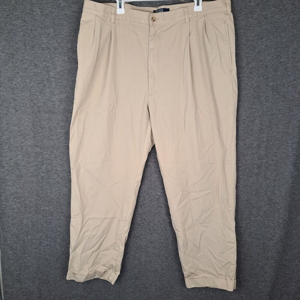 Vtg Polo Ralph Lauren Hammond Pant Mens Tag 42x30 39x30* Tan Khaki Cuffed Chinos